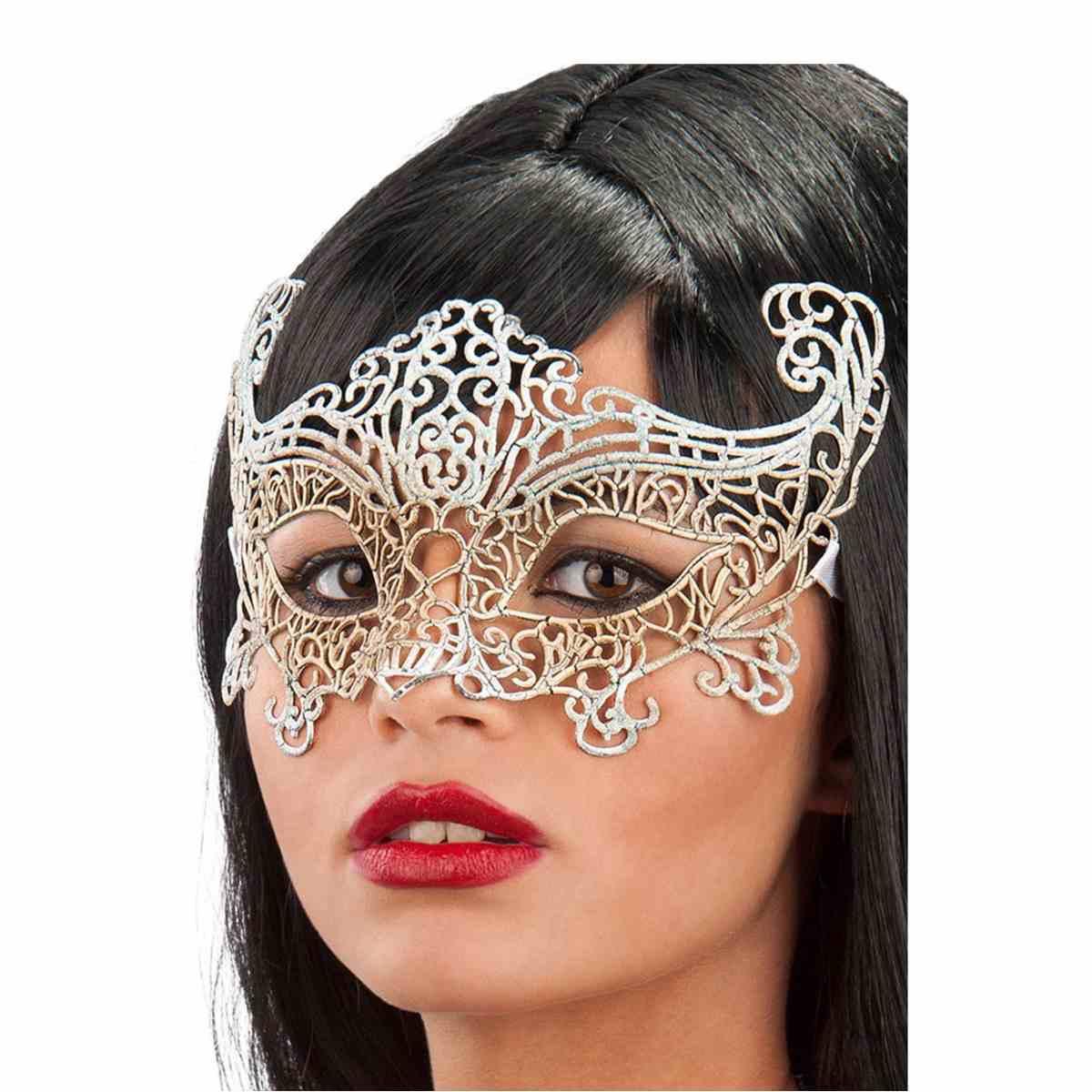 Maschera Viso Pvc Argento Con Glitter |Carnival Toys