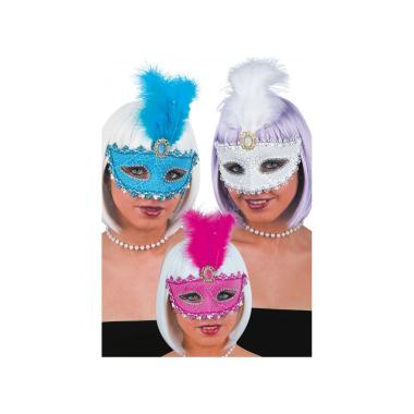 Maschera Viso Pvc Dama Con Piuma 3 Colori |Carnival Toys
