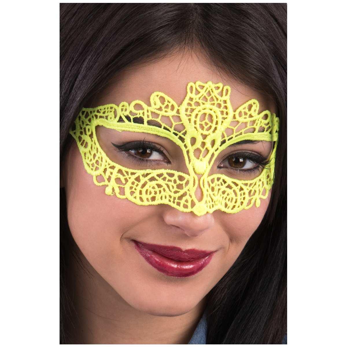 Maschera Viso Pvc Tessuto Macrame Giallo Fluo |Carnival Toys