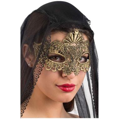 Maschera Viso Pvc Tessuto Macrame Oro |Carnival Toys