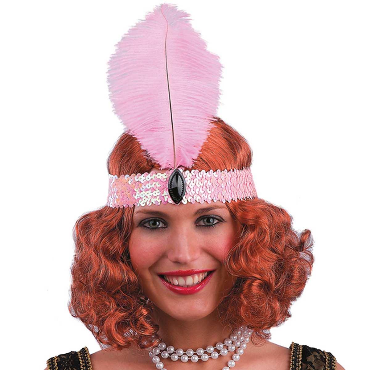 Fascia Capelli Charleston Rosa Con Piuma |Carnival Toys