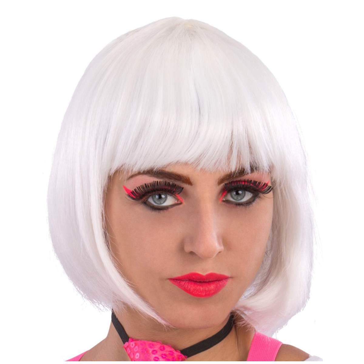 Parrucca Caschetto Bianca Fluorescente Liscia Con Frangia |Carnival Toys
