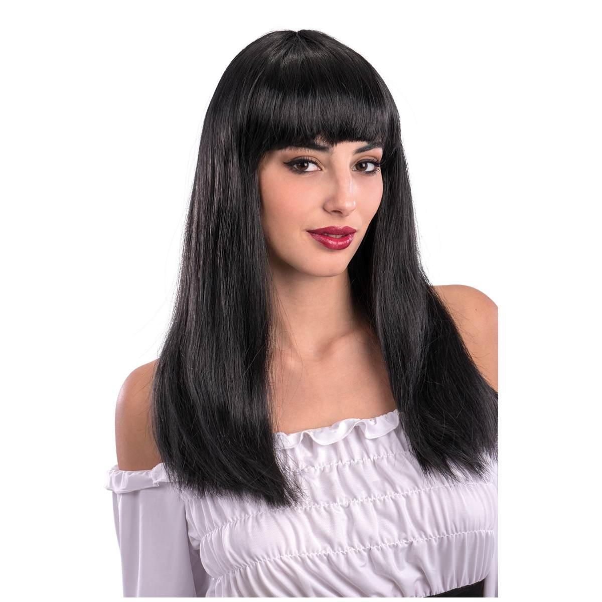 Parrucca Carnevale Nera Liscia Con Frangia |Carnival Toys