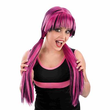 Parrucca Draculina Fucsia Liscia Con Frangia E Codini |Carnival Toys