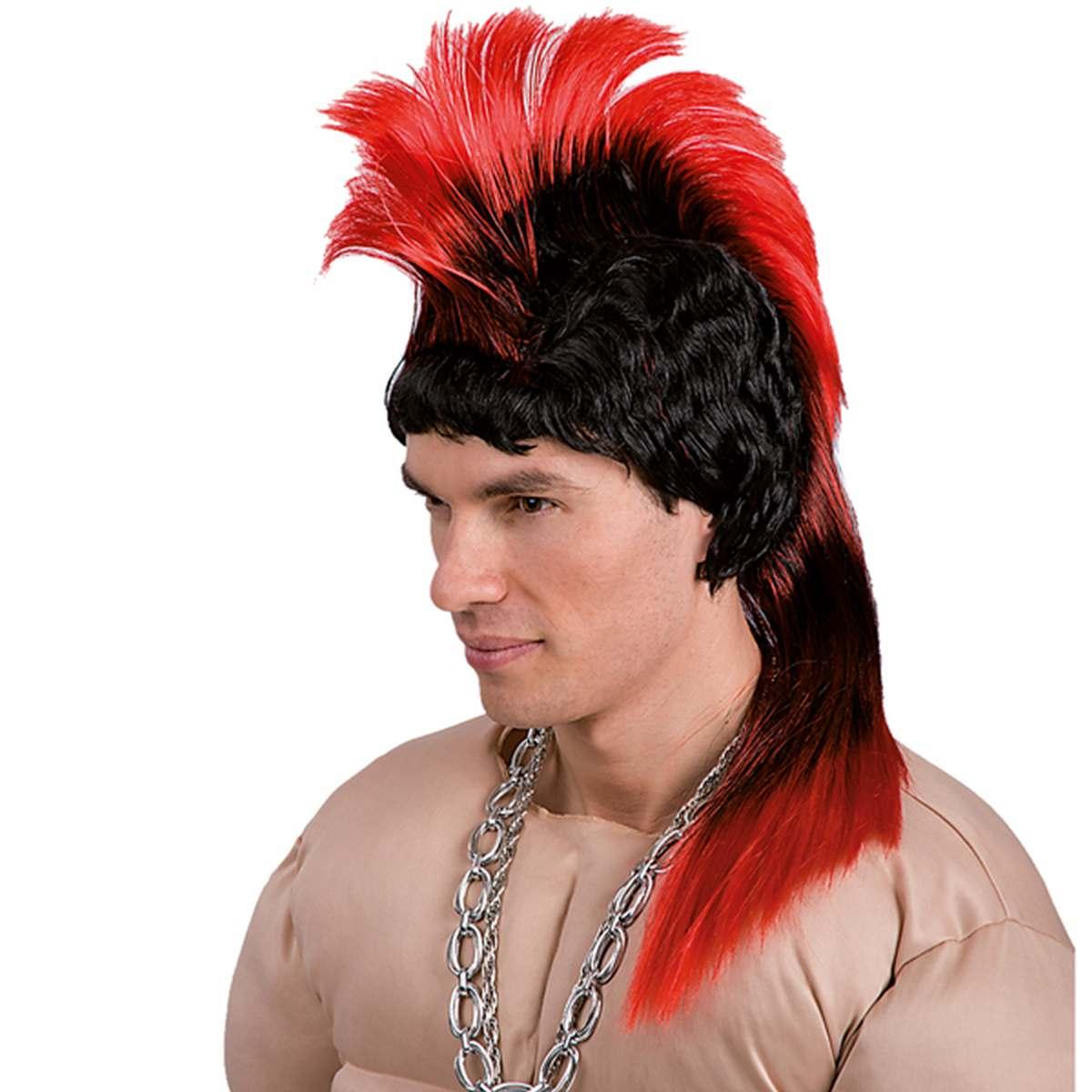 Parrucca Punk Rock Nera Con Cresta Rossa |Carnival Toys