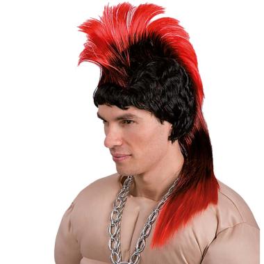 Parrucca Punk Rock Nera Con Cresta Rossa |Carnival Toys