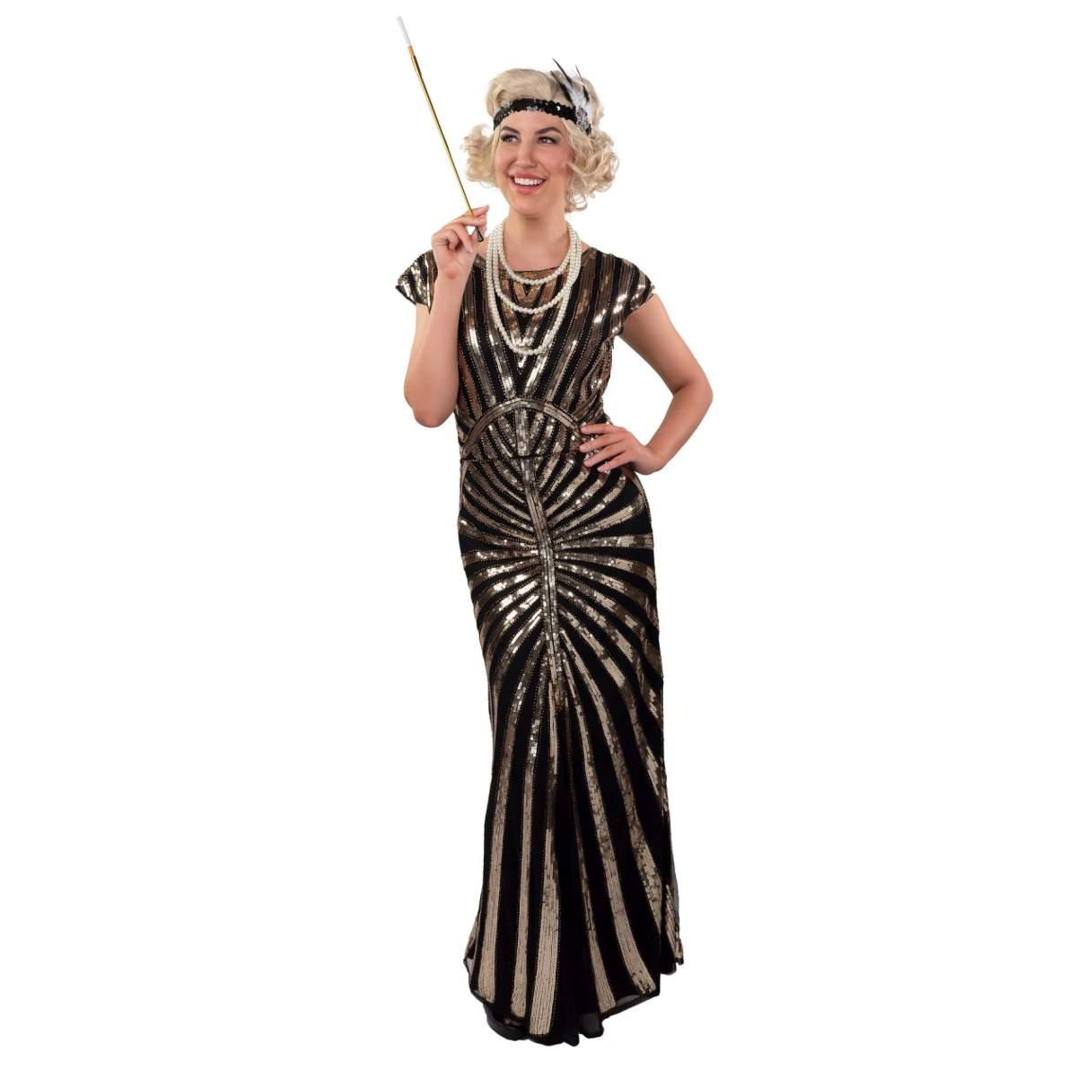 Costume Charleston Anni '20 Paillettes Lungo Nero e Oro |Orlob