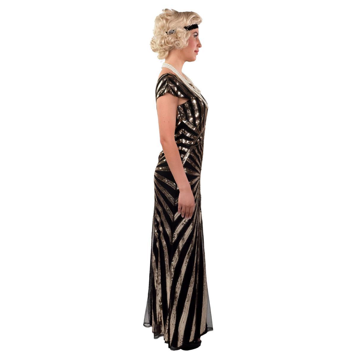 Costume Charleston Anni '20 Paillettes Lungo Nero e Oro |Orlob