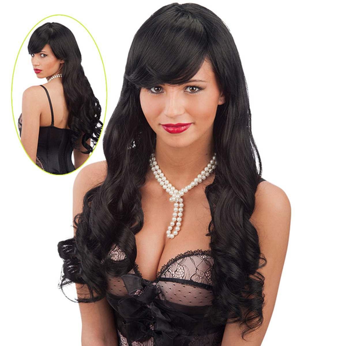 Parrucca Nera Mossa Con Frangia |Carnival Toys