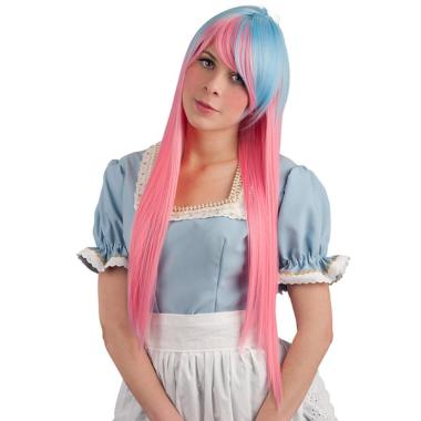 Parrucca Rosa Azzurra Lusso Liscia Con Frangia |Carnival Toys