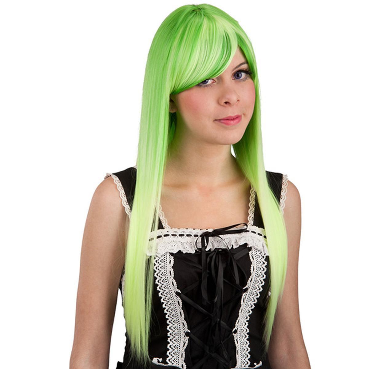 Parrucca Verde Lusso Liscia Con Frangia |Carnival Toys