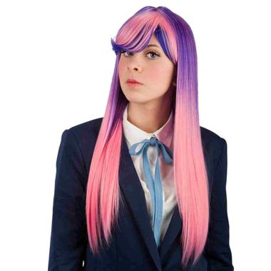 Parrucca Rosa Viola Lusso Liscia Con Frangia |Carnival Toys