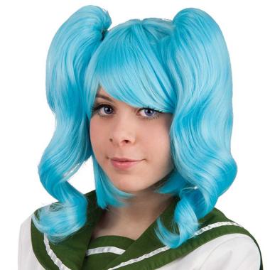 Parrucca Azzurra Liscia Con Codini E Frangia |Carnival Toys