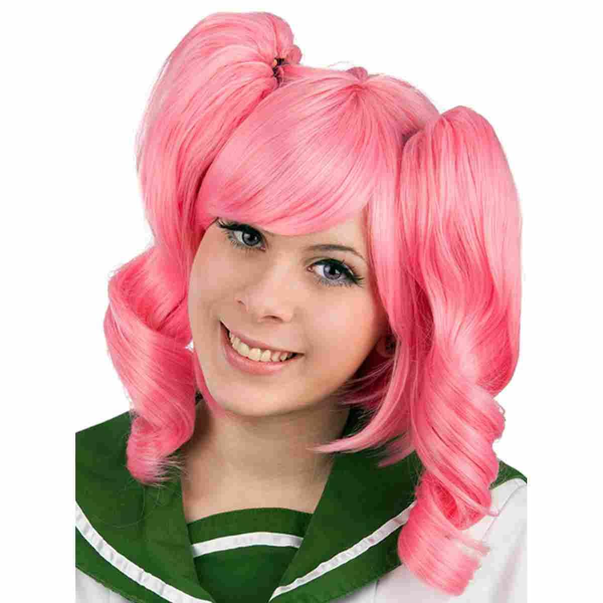 Parrucca Rosa Lusso Liscia Con Codini E Frangia |Carnival Toys