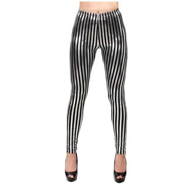 Leggins Righe Neri E Argento Lucidi Elasticizzati |Orlob
