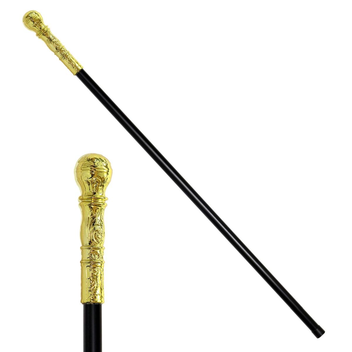 Bastone Pvc Nero Con Pomello Oro cm.107 |Widmann