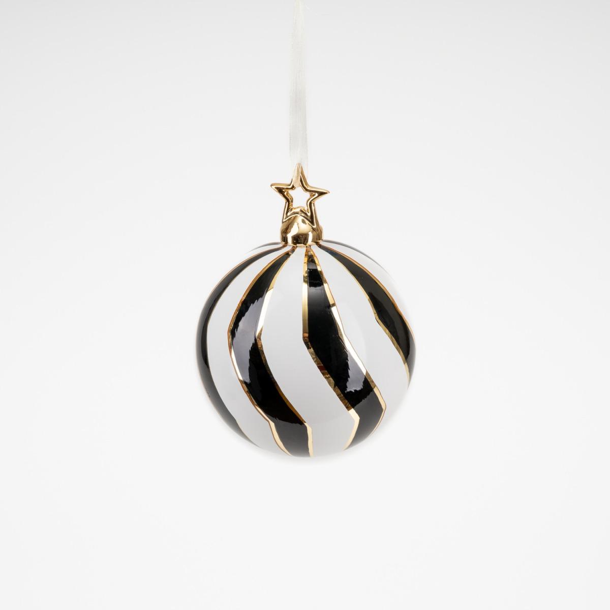 Pallina Natale Vetro cm.Ø10 Luxury Bianca Nera |Silani