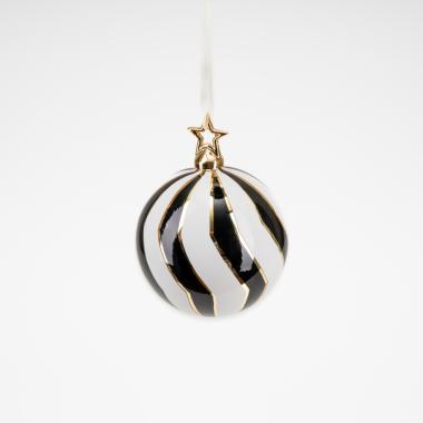 Pallina Natale Vetro cm.Ø10 Luxury Bianca Nera |Silani