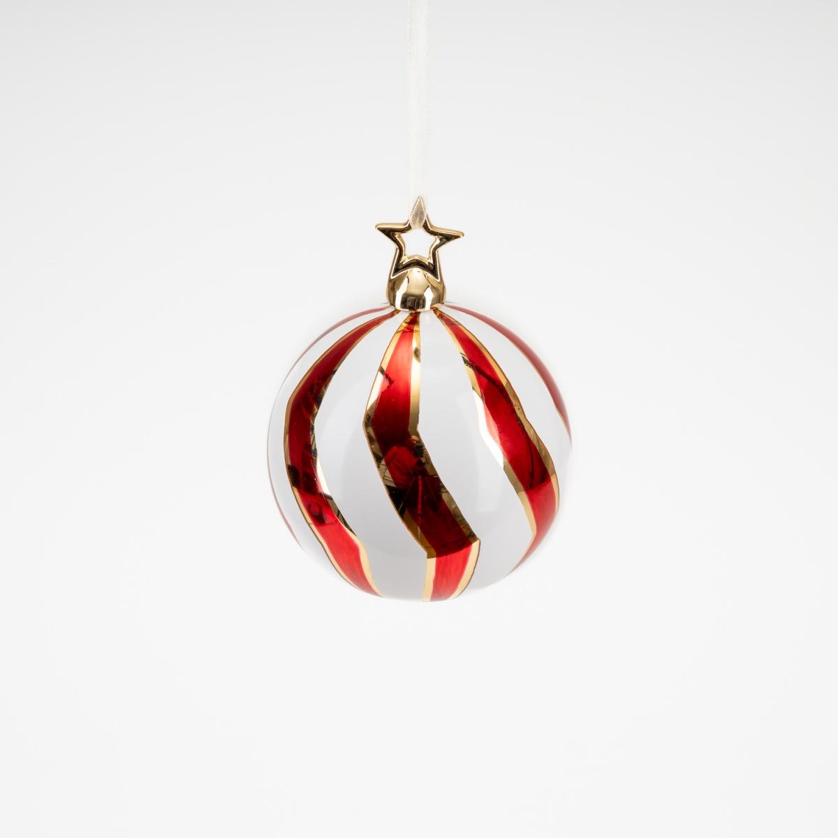 Pallina Natale Vetro cm.Ø10 Luxury Bianca Rossa |Silani