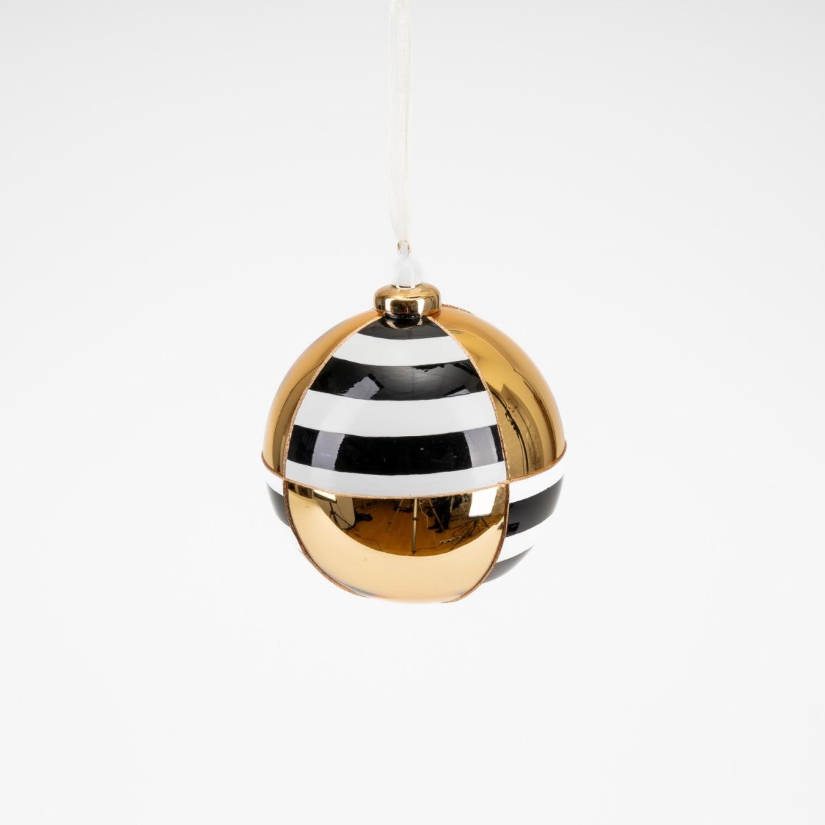 Pallina Natale Vetro cm.Ø8 Luxury Fasce Bianca Nera |Silani