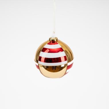 Pallina Natale Vetro cm.Ø8 Luxury Fasce Bianca Rossa |Silani