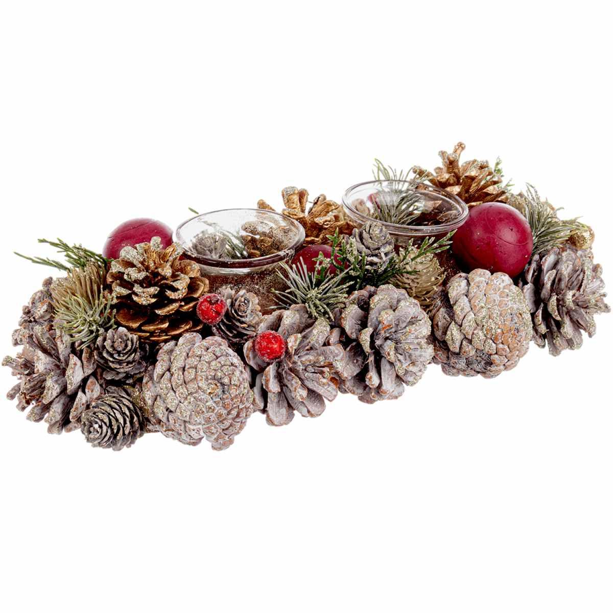 Portacandela con Bacche Pigne cm.32x15x9 |Bizzotto
