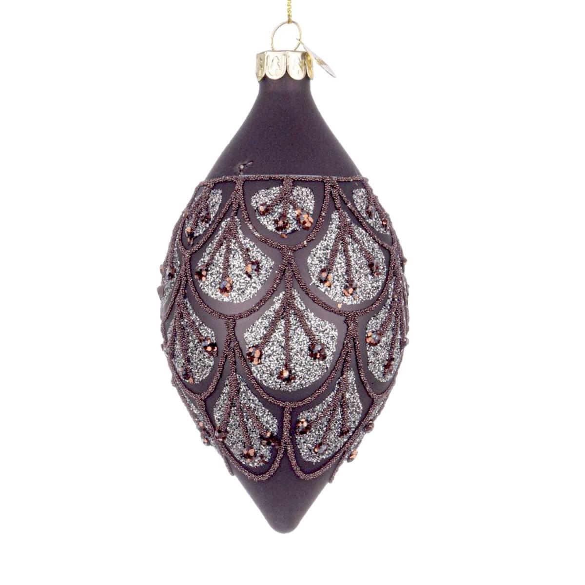 Pallina Natale Vetro cm.13 Goccia Nera Decori Bronzo |Bizzotto