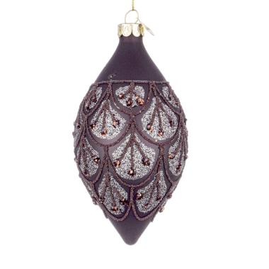 Pallina Natale Vetro cm.13 Goccia Nera Decori Bronzo |Bizzotto