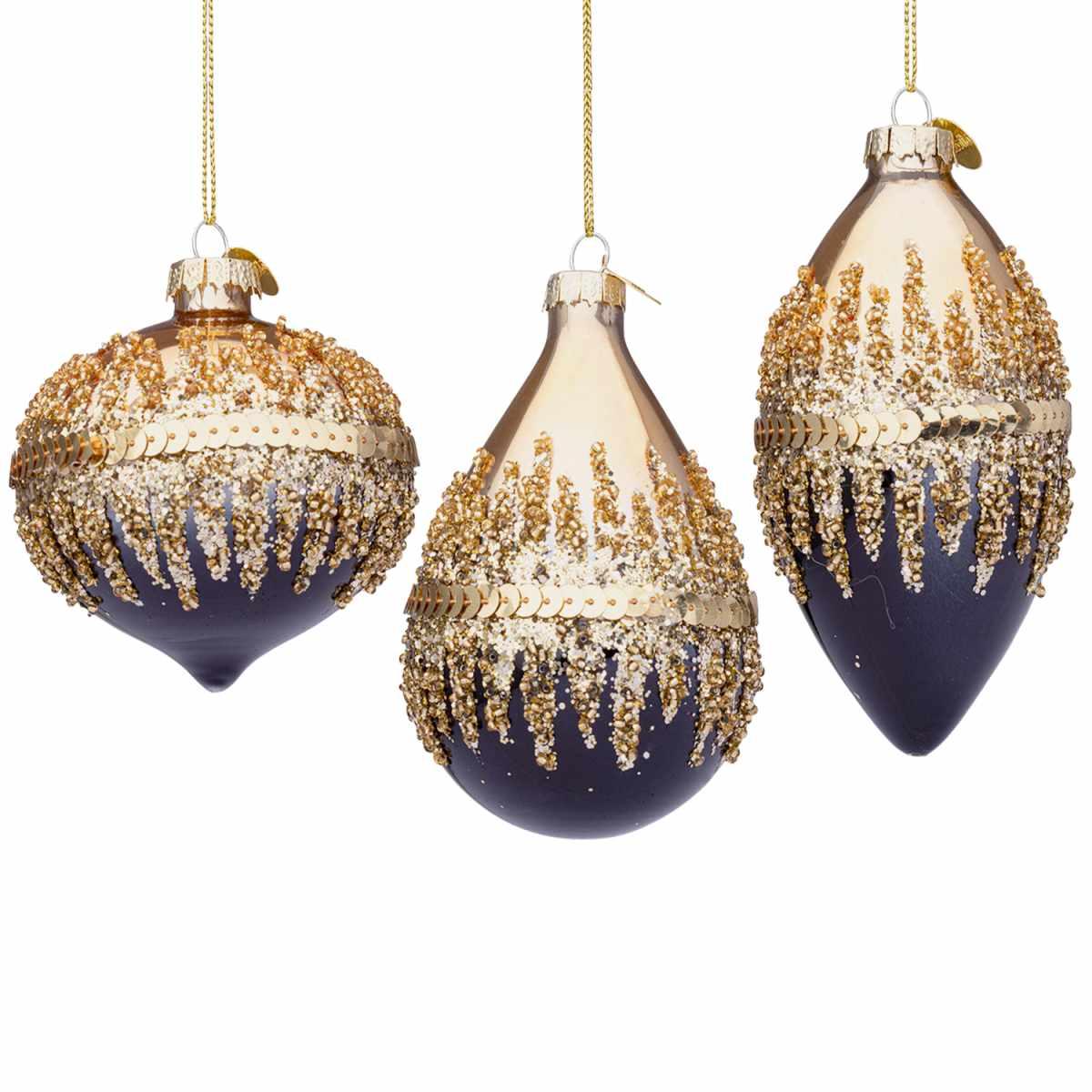 Pallina Natale Vetro cm.10 Goccia Nera Oro con Glitter |Bizzotto