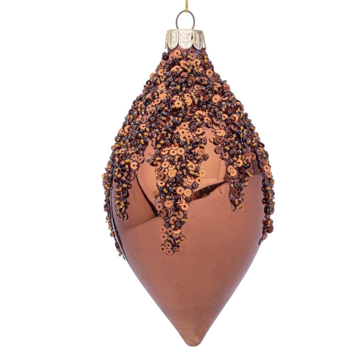 Pallina Natale Vetro cm.13 Goccia Bronzo con Paillettes |Bizzotto