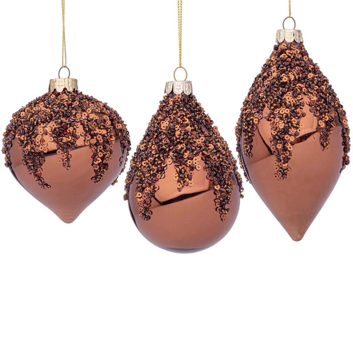 Pallina Natale Vetro cm.13 Goccia Bronzo con Paillettes |Bizzotto