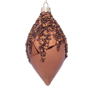 Pallina Natale Vetro cm.13 Goccia Bronzo con Paillettes |Bizzotto