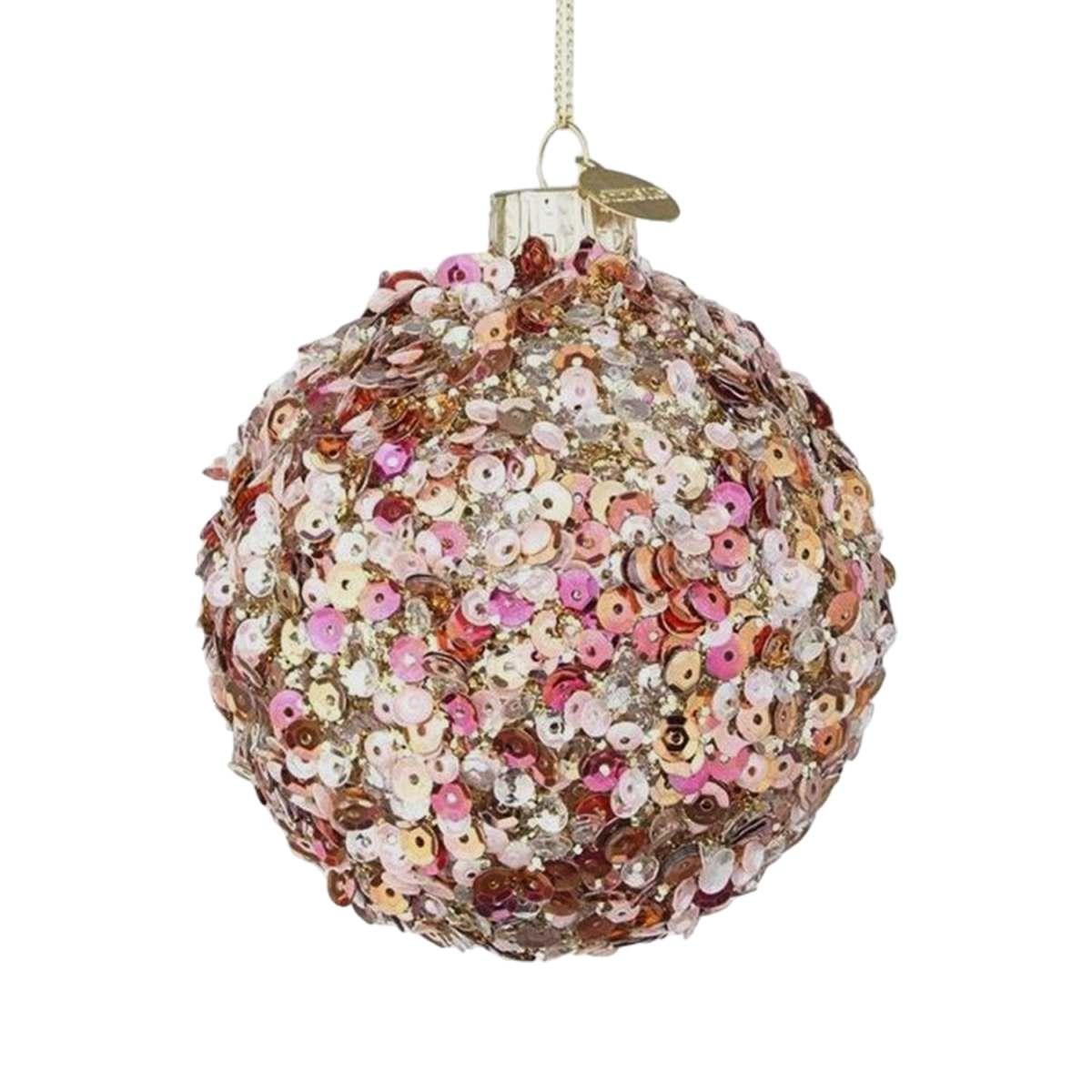 Pallina Natale Vetro cm.Ø8 Rosa con Paillettes |Bizzotto