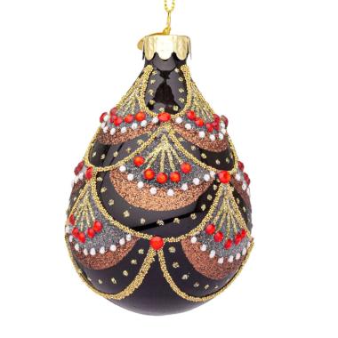 Pallina Natale Vetro cm.10 Goccia Nera con Decori |Bizzotto