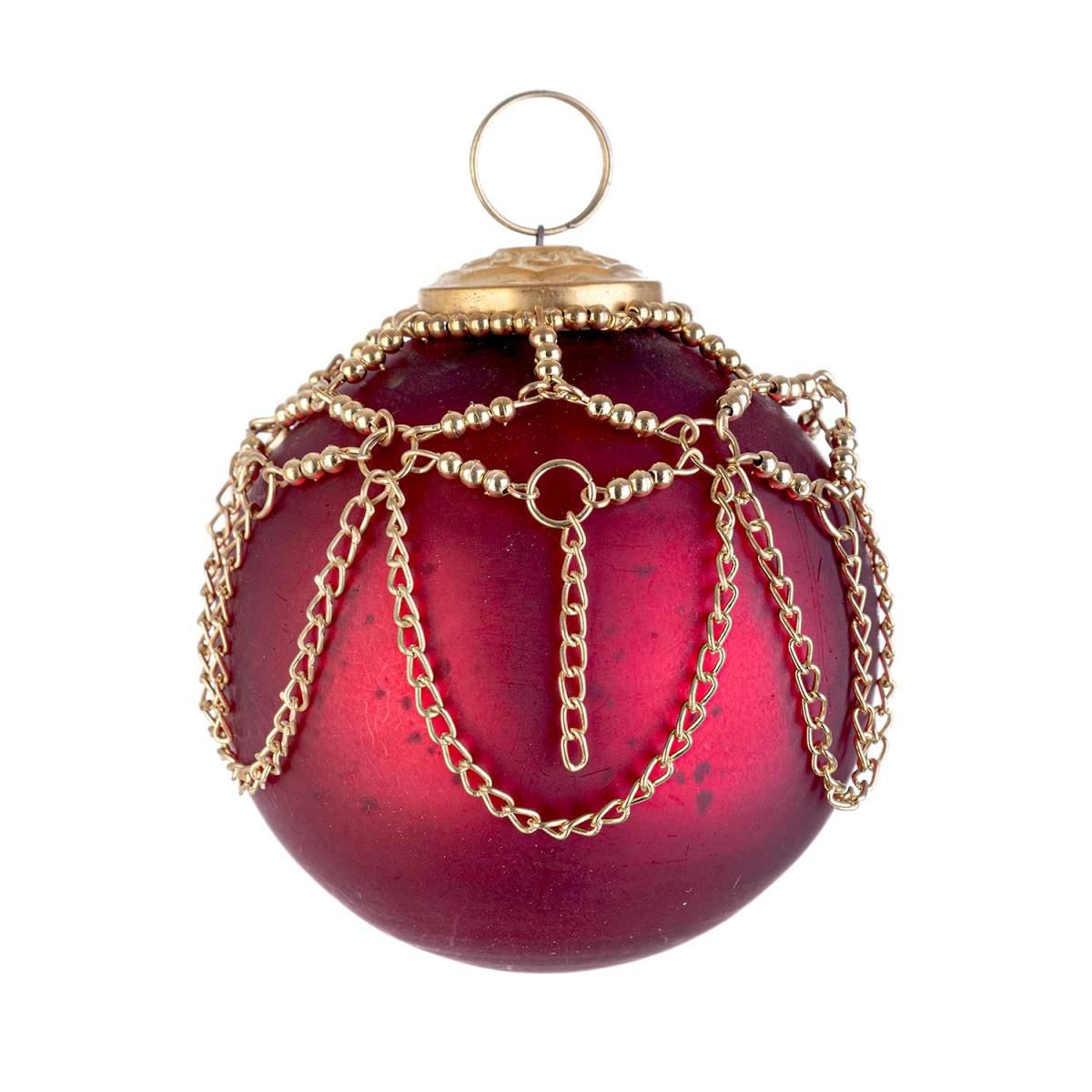 Pallina Natale Vetro cm.Ø8 Rossa con Catene Oro |Bizzotto