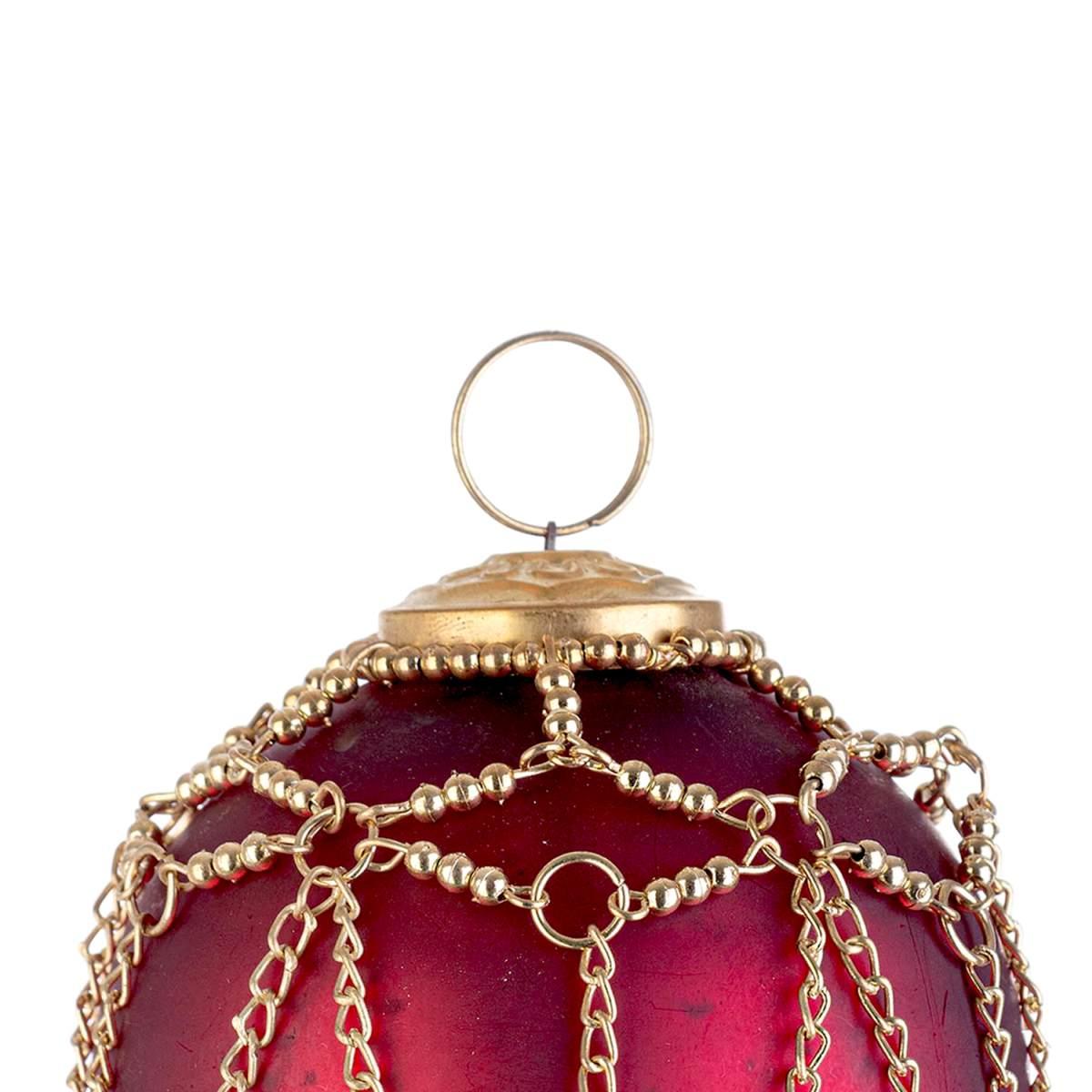 Pallina Natale Vetro cm.Ø8 Rossa con Catene Oro |Bizzotto