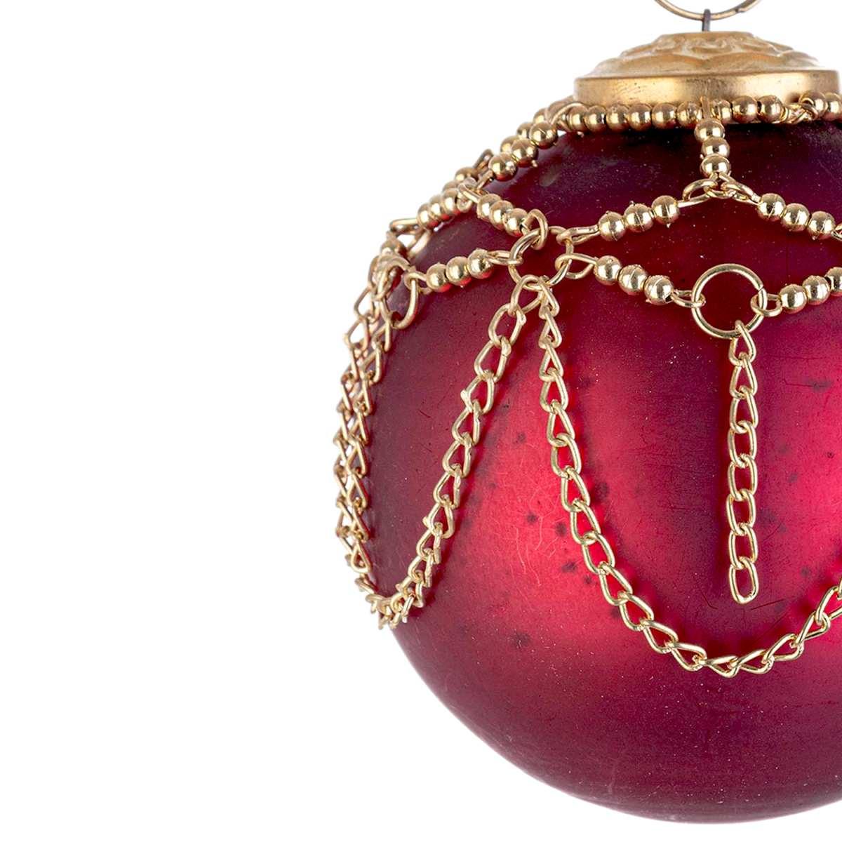 Pallina Natale Vetro cm.Ø8 Rossa con Catene Oro |Bizzotto