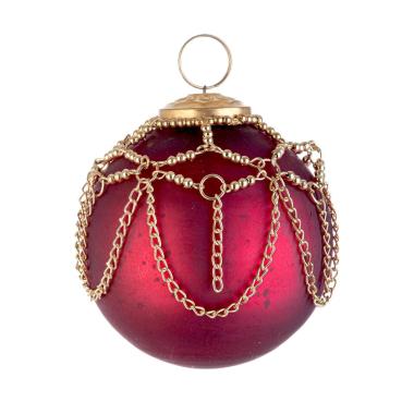 Pallina Natale Vetro cm.Ø8 Rossa con Catene Oro |Bizzotto
