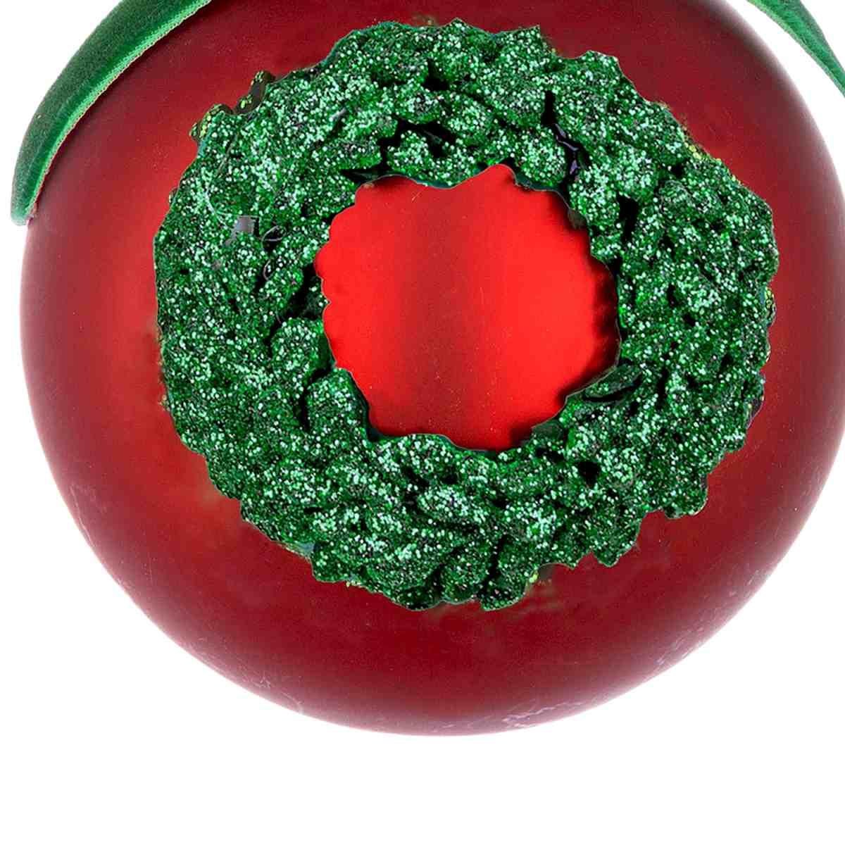 Pallina Natale Vetro cm.Ø8 Rossa con Ghirlanda Verde |Bizzotto
