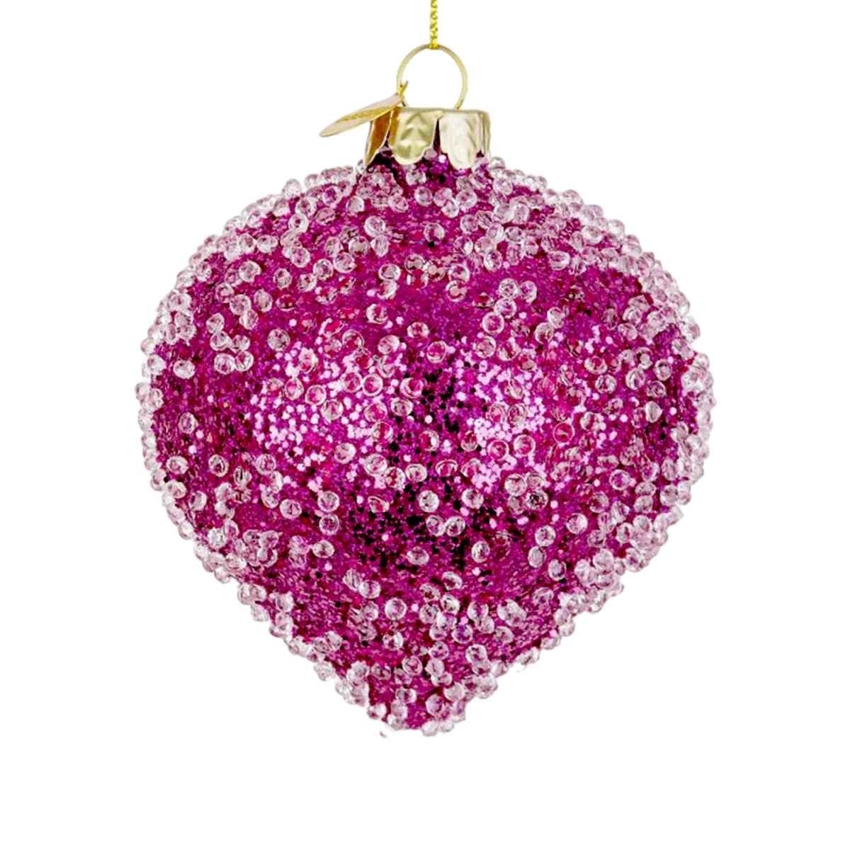 Pallina Natale Vetro cm.8 Cipolla Rosa Fucsia con Glitter |Bizzotto
