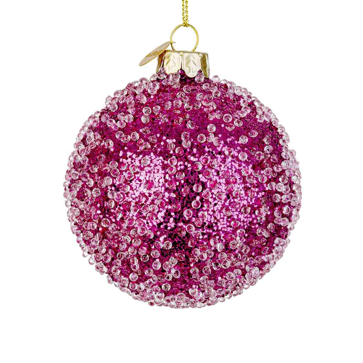 Pallina Natale Vetro cm.Ø8 Rosa Fucsia con Glitter |Bizzotto