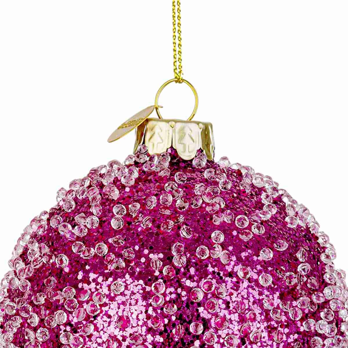 Pallina Natale Vetro cm.Ø8 Rosa Fucsia con Glitter |Bizzotto