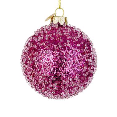 Pallina Natale Vetro cm.Ø8 Rosa Fucsia con Glitter |Bizzotto
