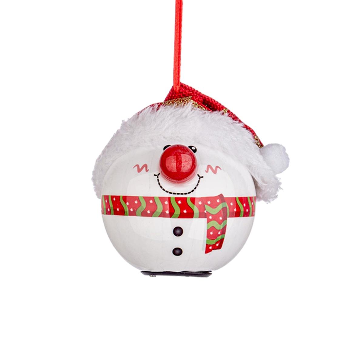 Pallina Natale cm.Ø8 Pupazzo Neve con LED |Bizzotto