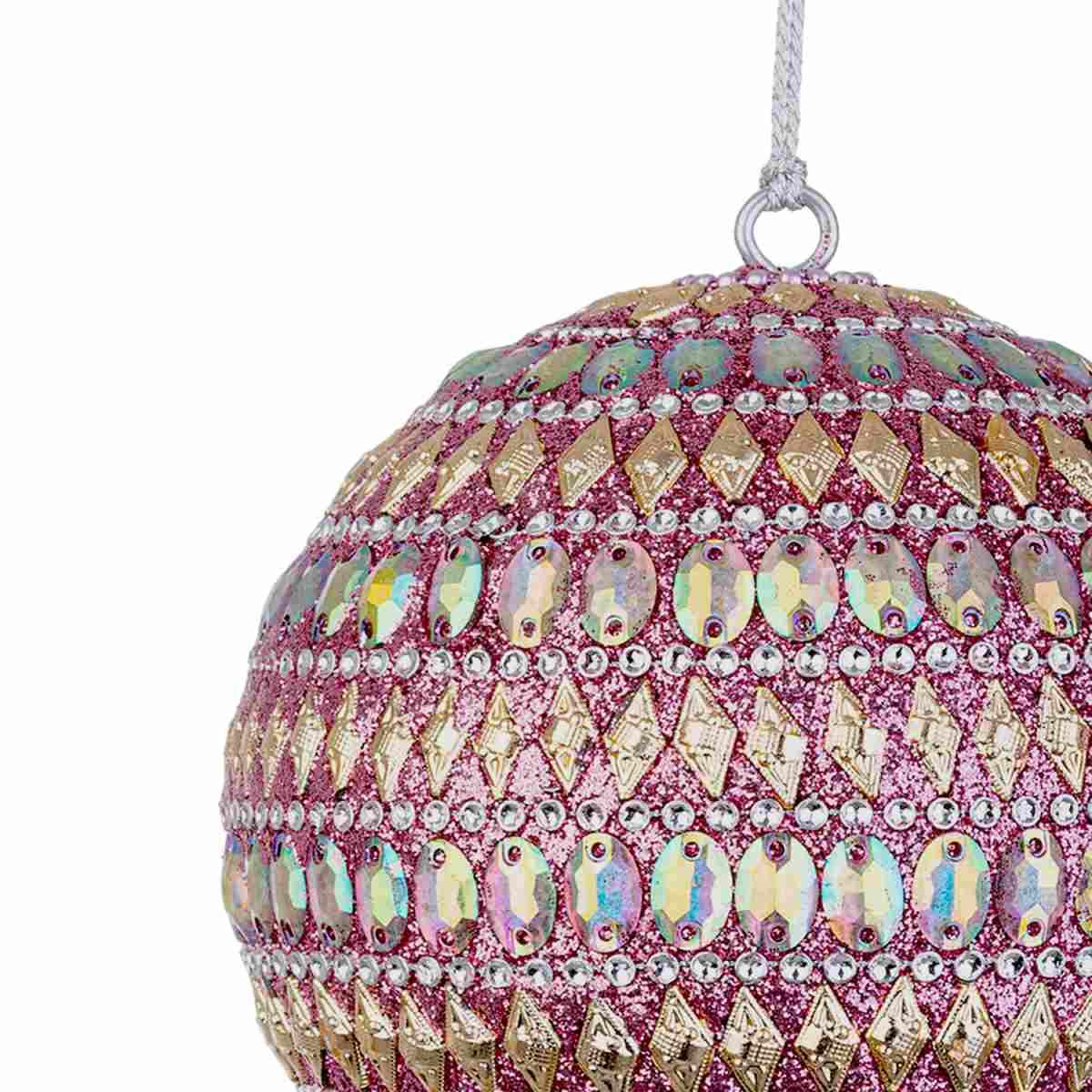Pallina Natale cm.Ø10 Pietre Perline Rosa Champagne |Bizzotto