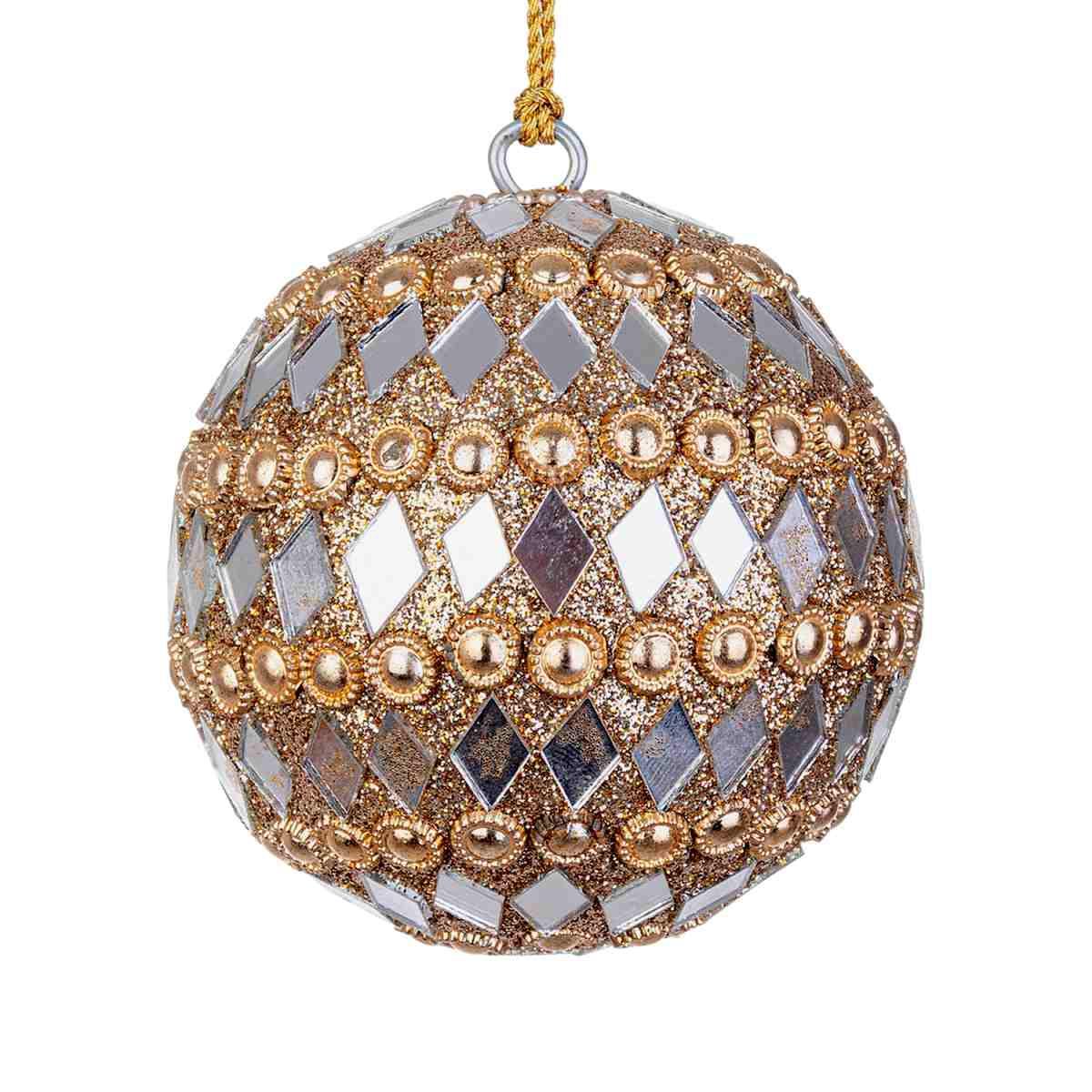 Pallina Natale cm.Ø7 Pietre Perline Oro Argento |Bizzotto