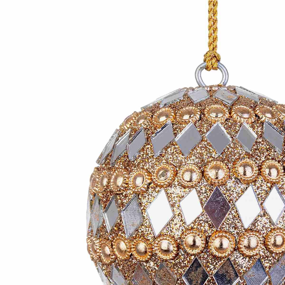 Pallina Natale cm.Ø7 Pietre Perline Oro Argento |Bizzotto