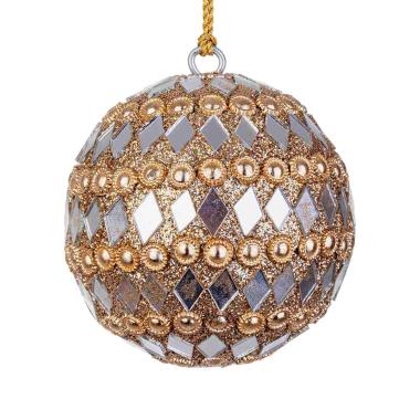 Pallina Natale cm.Ø7 Pietre Perline Oro Argento |Bizzotto