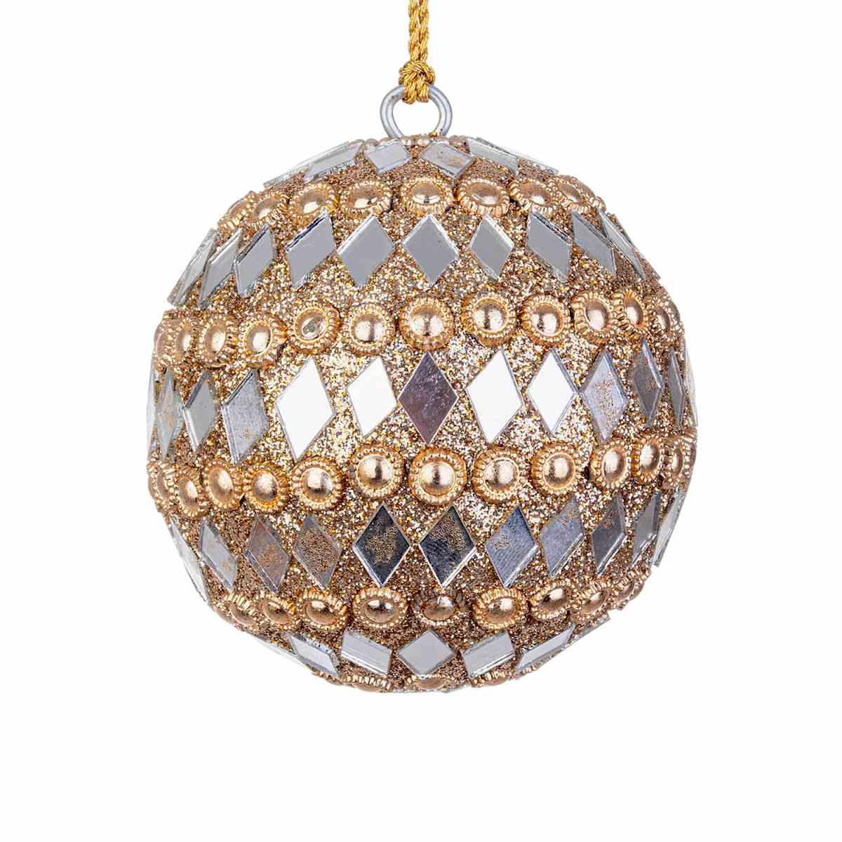 Pallina Natale cm.Ø10 Pietre Perline Oro Argento |Bizzotto