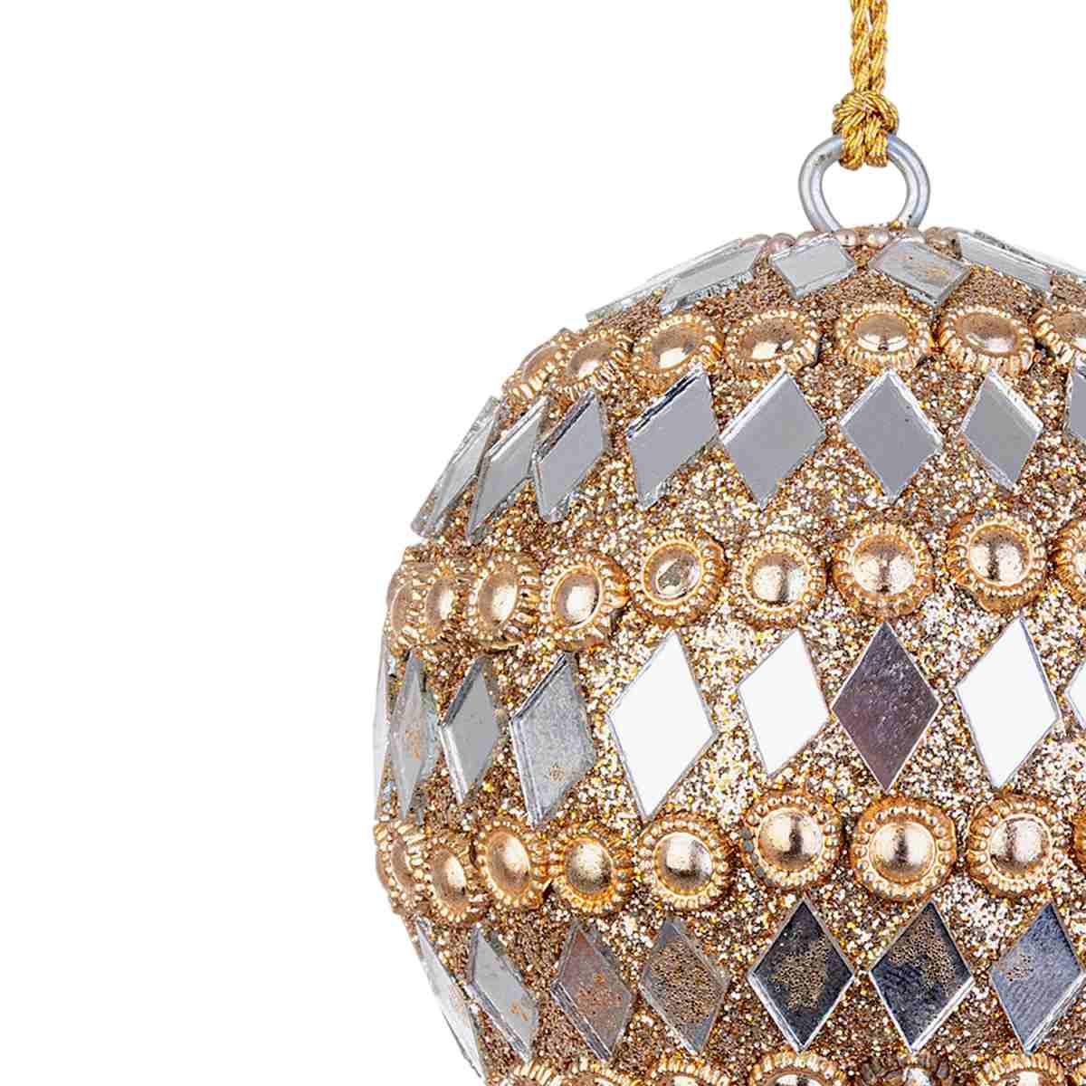 Pallina Natale cm.Ø10 Pietre Perline Oro Argento |Bizzotto